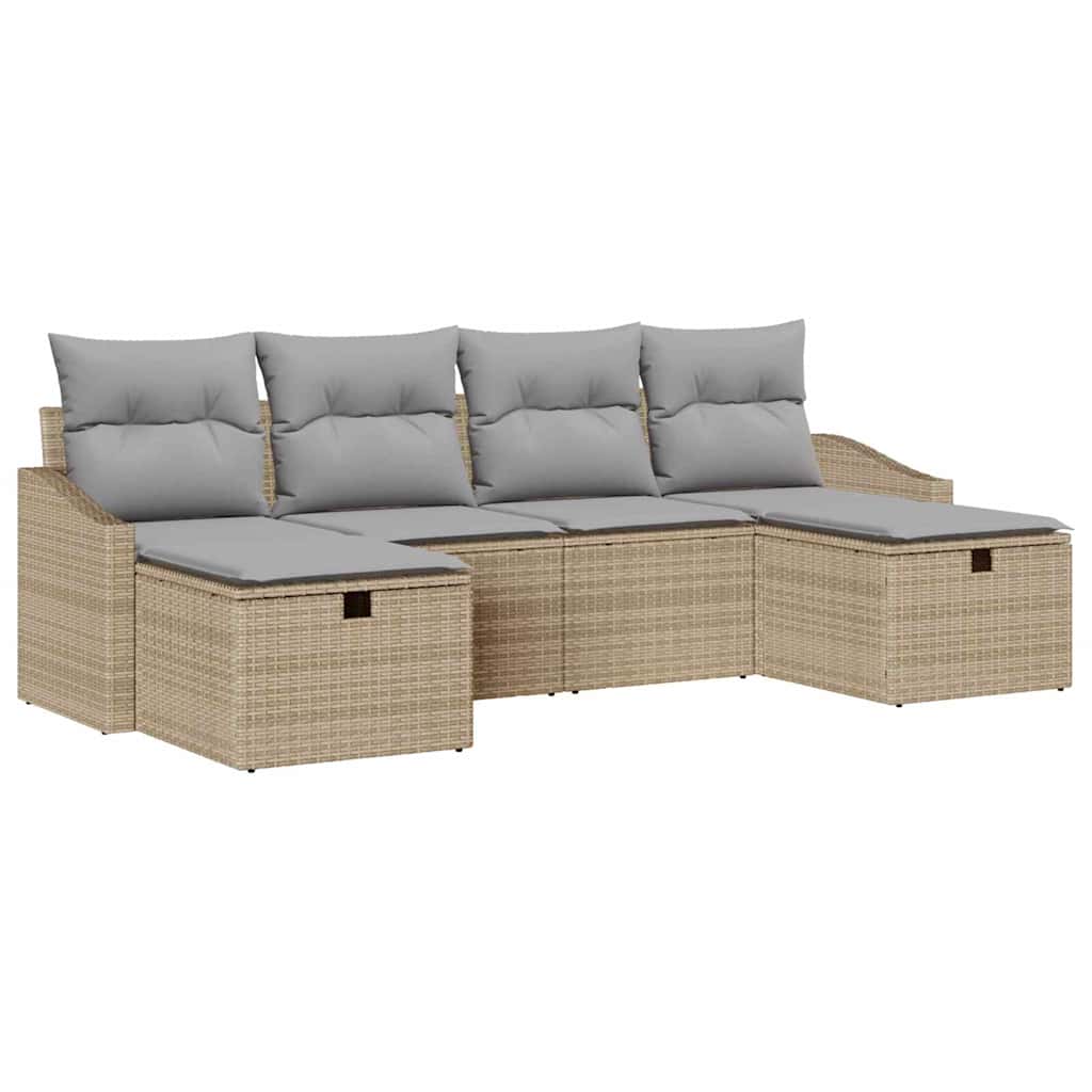 Conjunto de Sofá de Jardim 6 pcs Bege Rattan Sintético