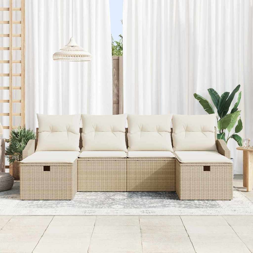 Conjunto de Sofá de Jardim 6 pcs Bege Rattan Sintético