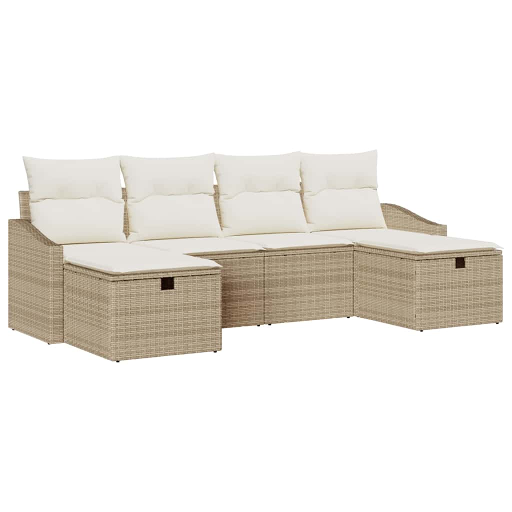 Conjunto de Sofá de Jardim 6 pcs Bege Rattan Sintético