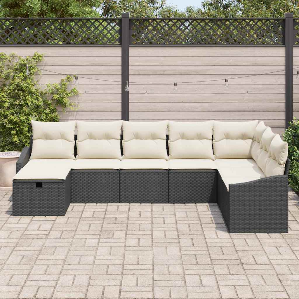 Conjunto de Sofá de Jardim 8 pcs Preto Rattan Sintético