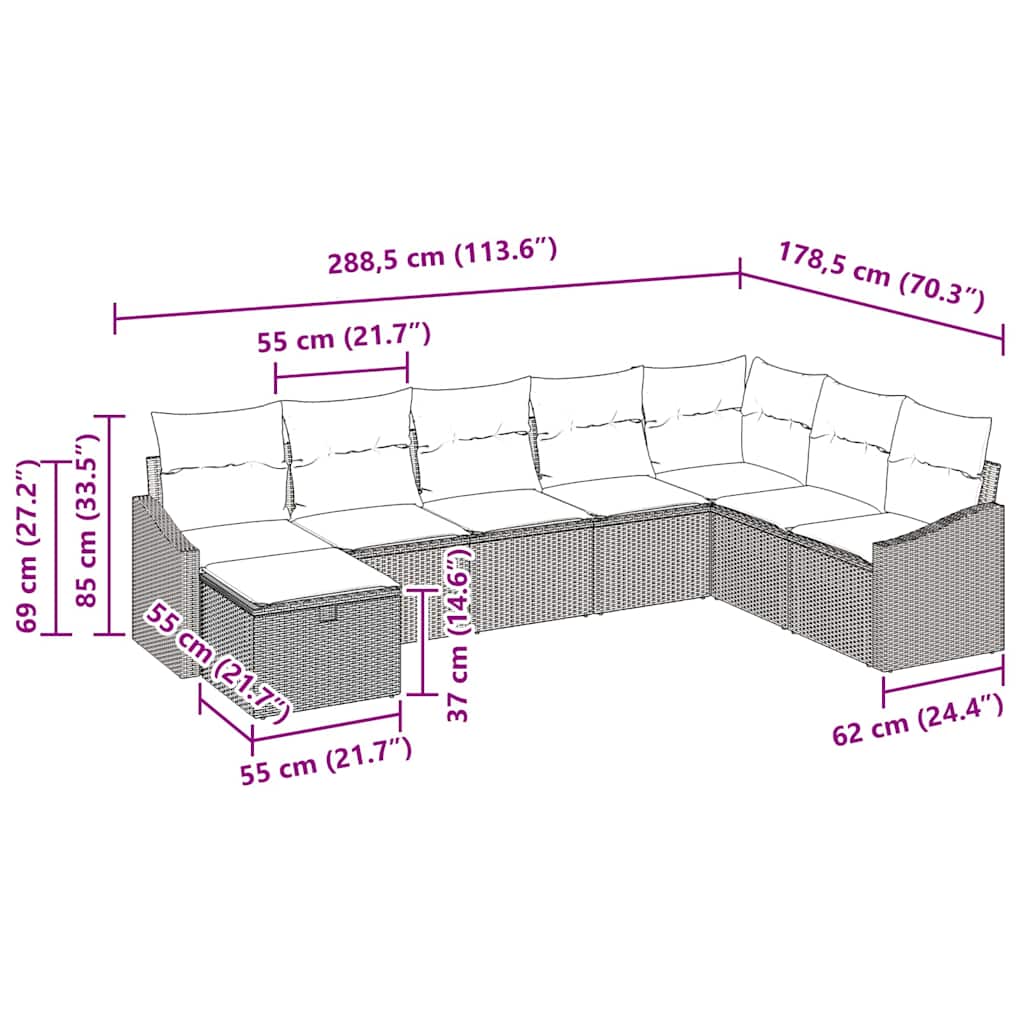 Conjunto de Sofá de Jardim 8 pcs Cinzeto Rattan Sintético