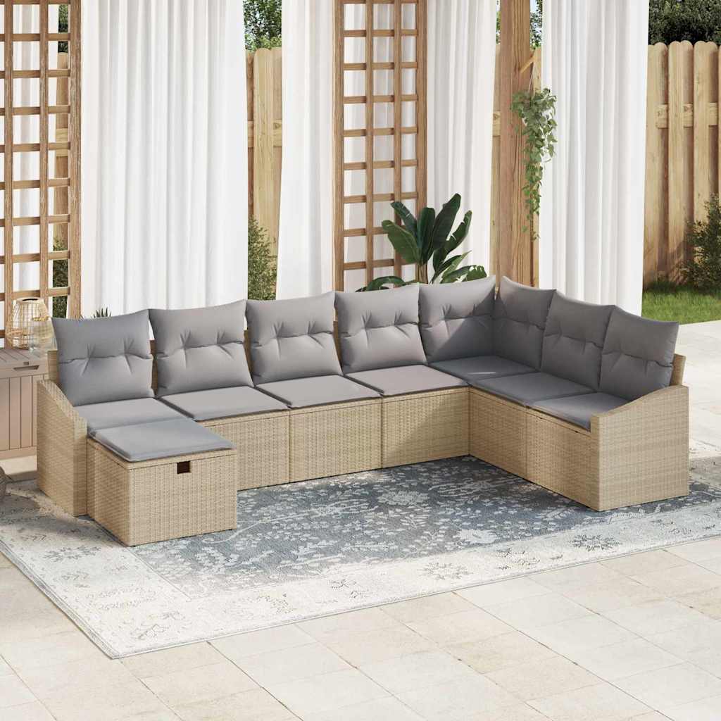 Conjunto de Sofá de Jardim com almofada 8 pcs vime PE