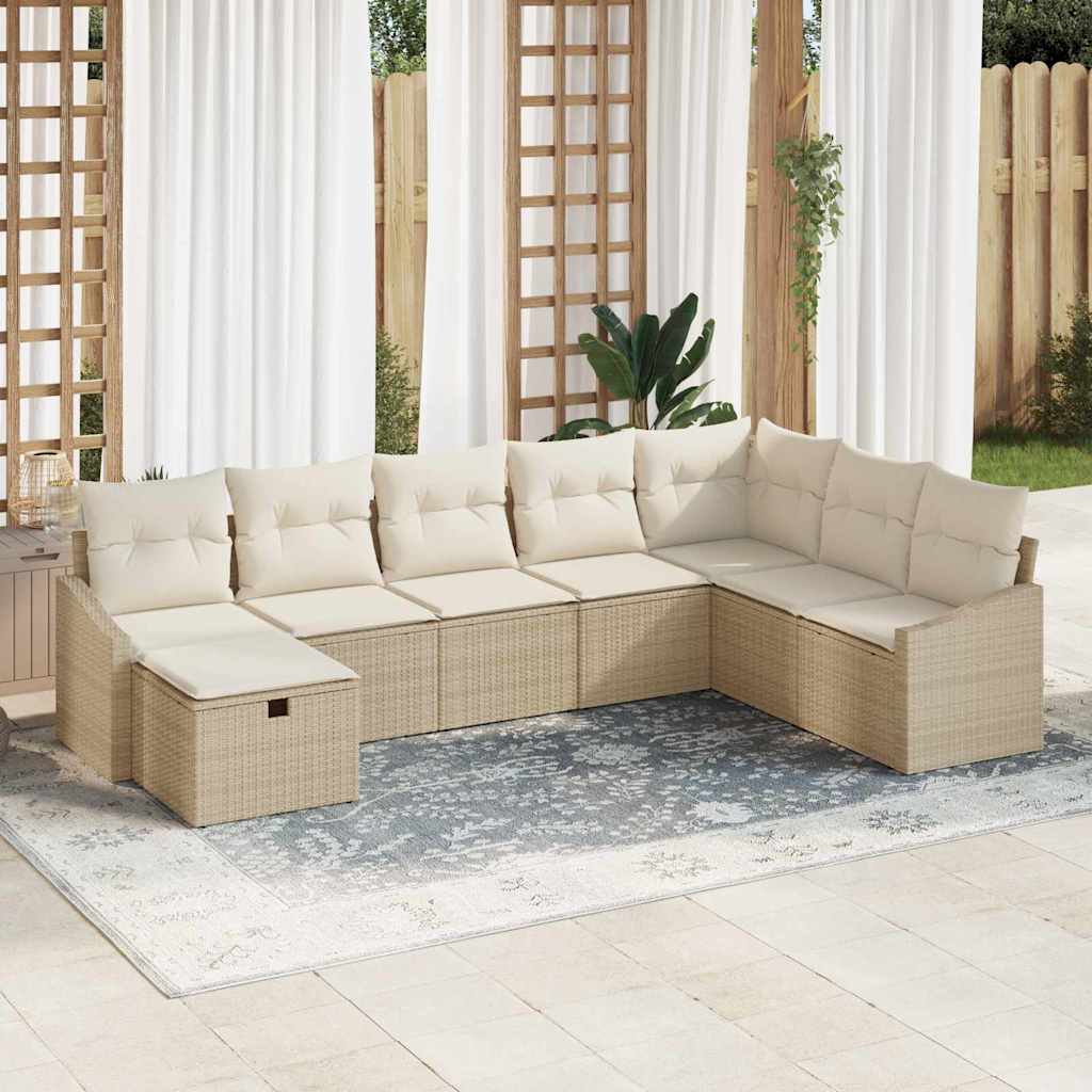 Conjunto de Sofá de Jardim com almofada 8 pcs vime PE