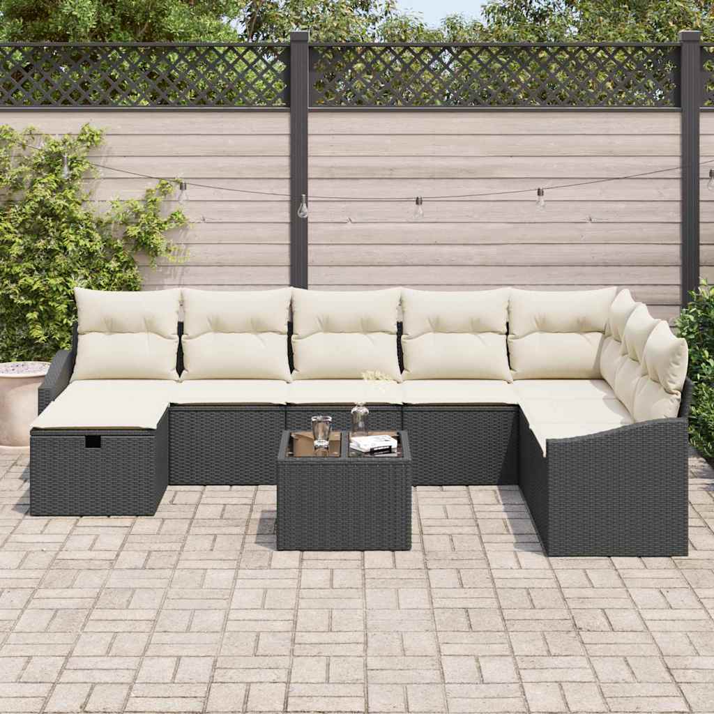 Conjunto de Sofá de Jardim com almofada 9 pcs vime PE