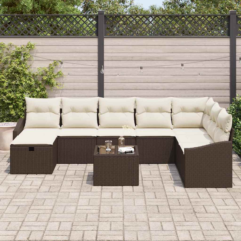 Conjunto de Sofá de Jardim com almofada 9 pcs vime PE