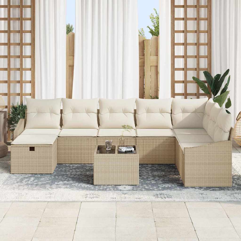 Conjunto de Sofá de Jardim com almofada 9 pcs vime PE