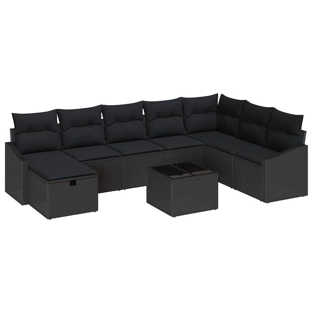 Conjunto de Sofá de Jardim 9 pcs Preto Rattan Sintético
