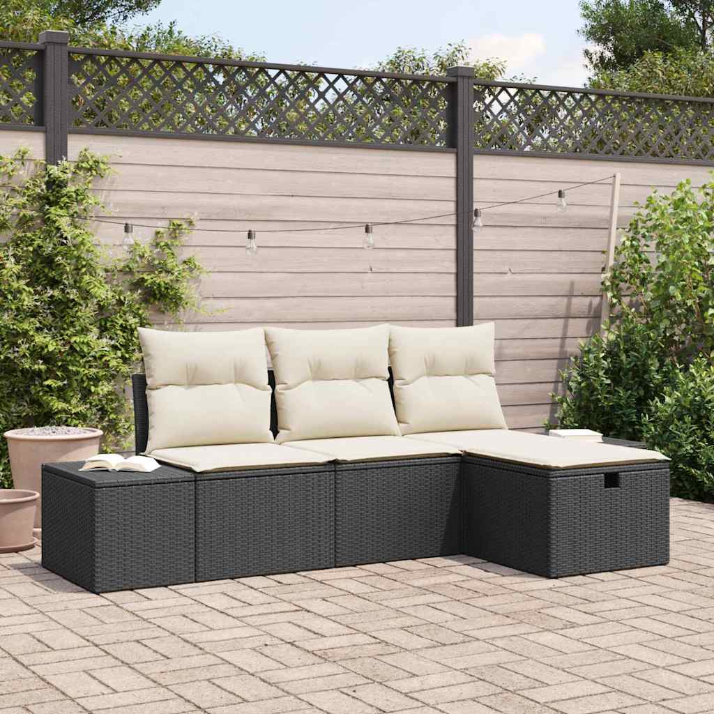 Conjunto de Sofá de Jardim 4 pcs Preto Rattan Sintético