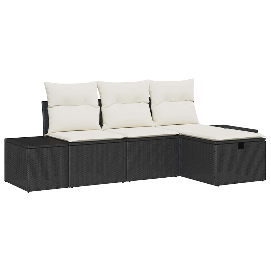 Conjunto de Sofá de Jardim 4 pcs Preto Rattan Sintético