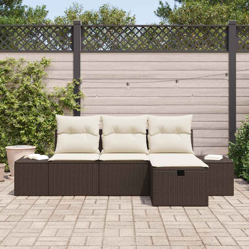 Conjunto de Sofá de Jardim 4 pcs Castanho Rattan Sintético