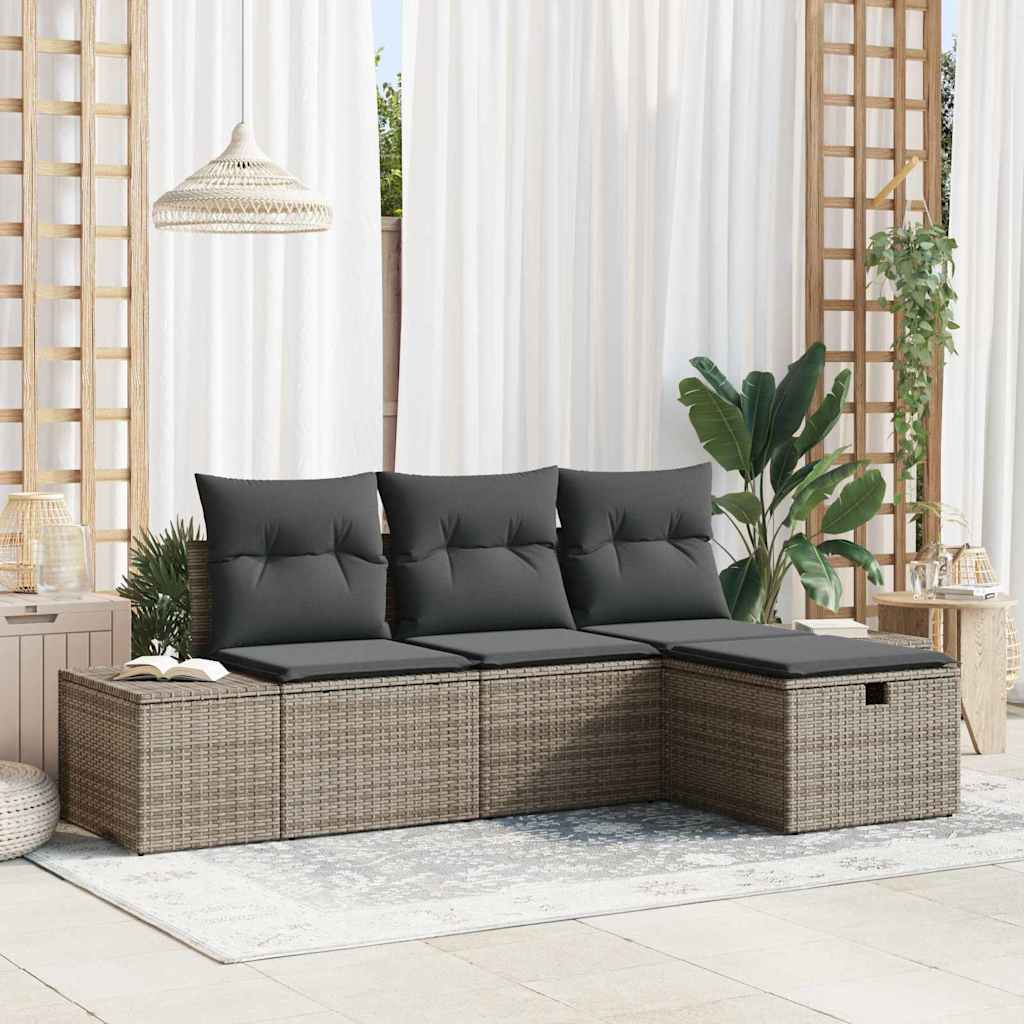 Conjunto de Sofá de Jardim 4 pcs Cinzeto Rattan Sintético