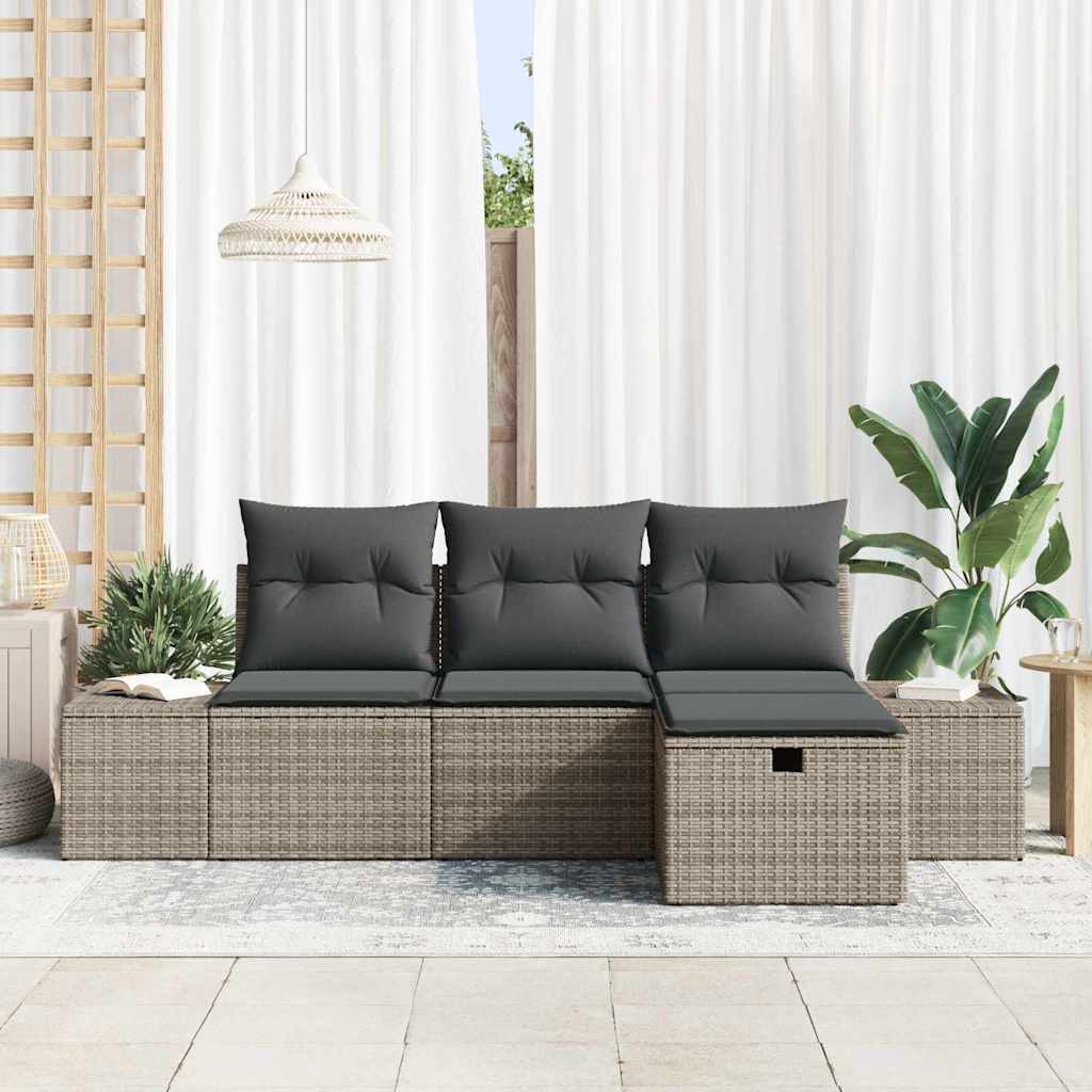 Conjunto de Sofá de Jardim 4 pcs Cinzeto Rattan Sintético