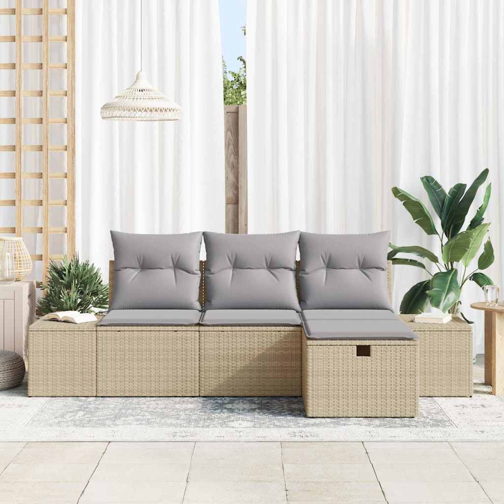 Conjunto de Sofá de Jardim 4 pcs Bege Rattan Sintético