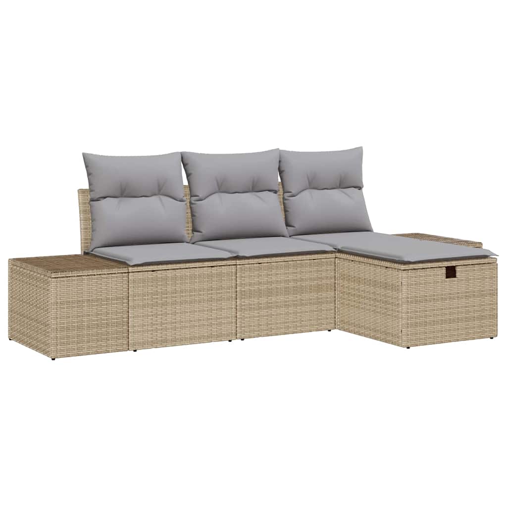 Conjunto de Sofá de Jardim 4 pcs Bege Rattan Sintético