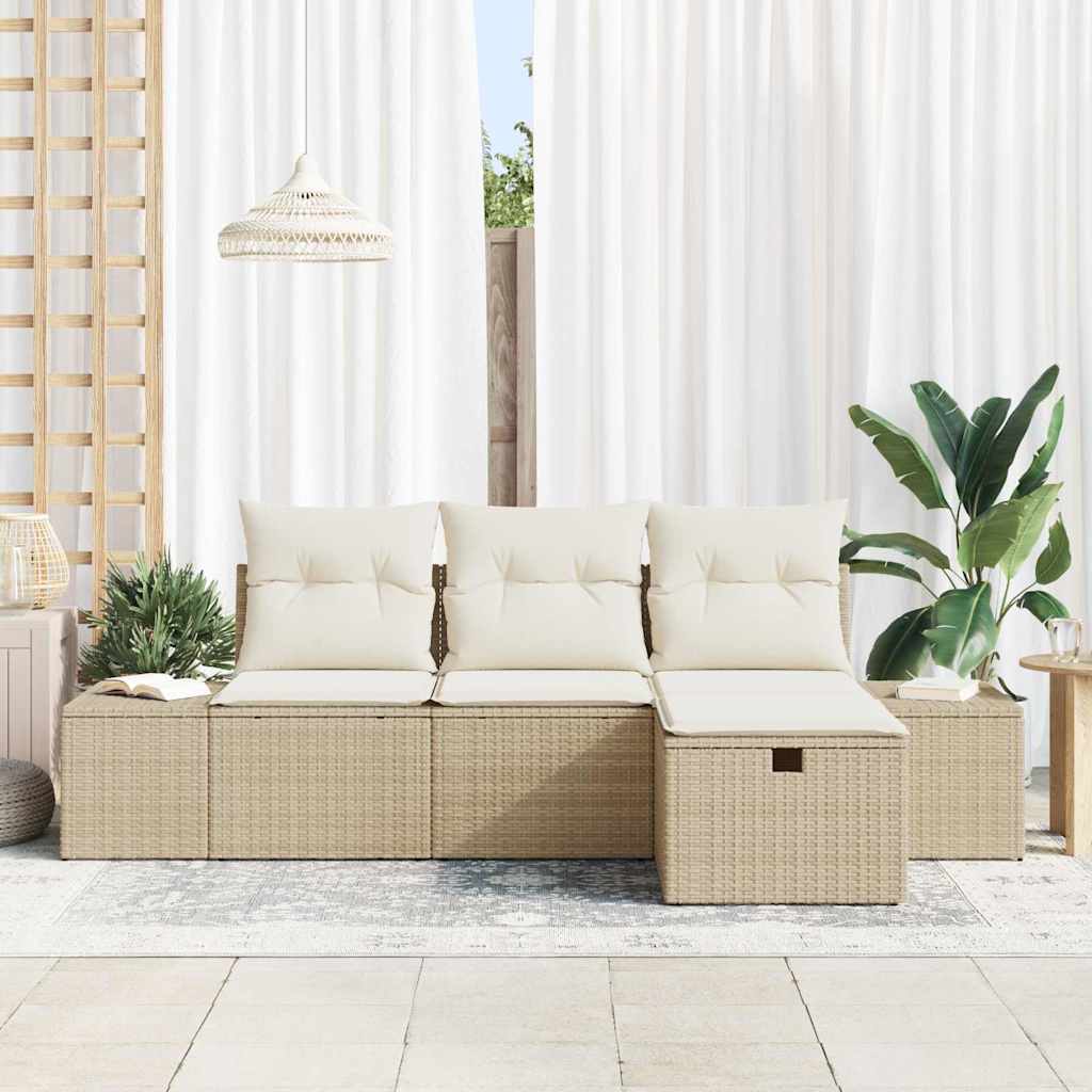 Conjunto de Sofá de Jardim 4 pcs Bege Rattan Sintético