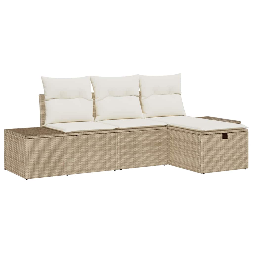 Conjunto de Sofá de Jardim 4 pcs Bege Rattan Sintético