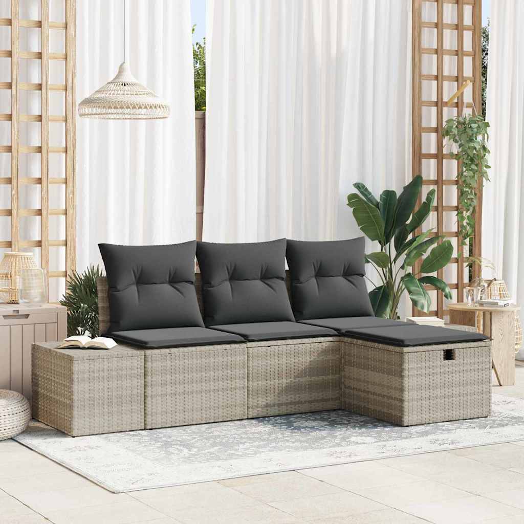 Conjunto de Sofá de Jardim com almofada 4 pcs Cinzento-claro