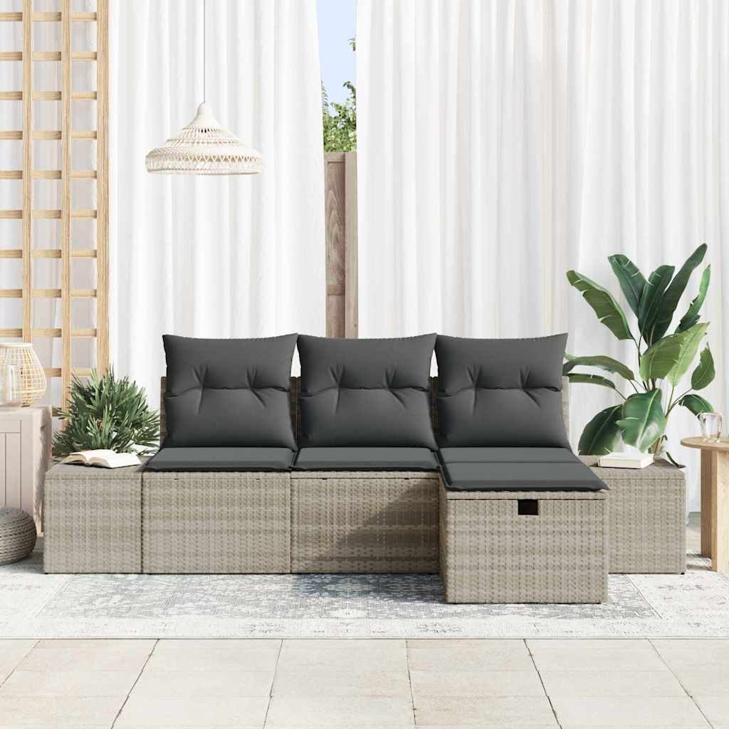 Conjunto de Sofá de Jardim com almofada 4 pcs Cinzento-claro