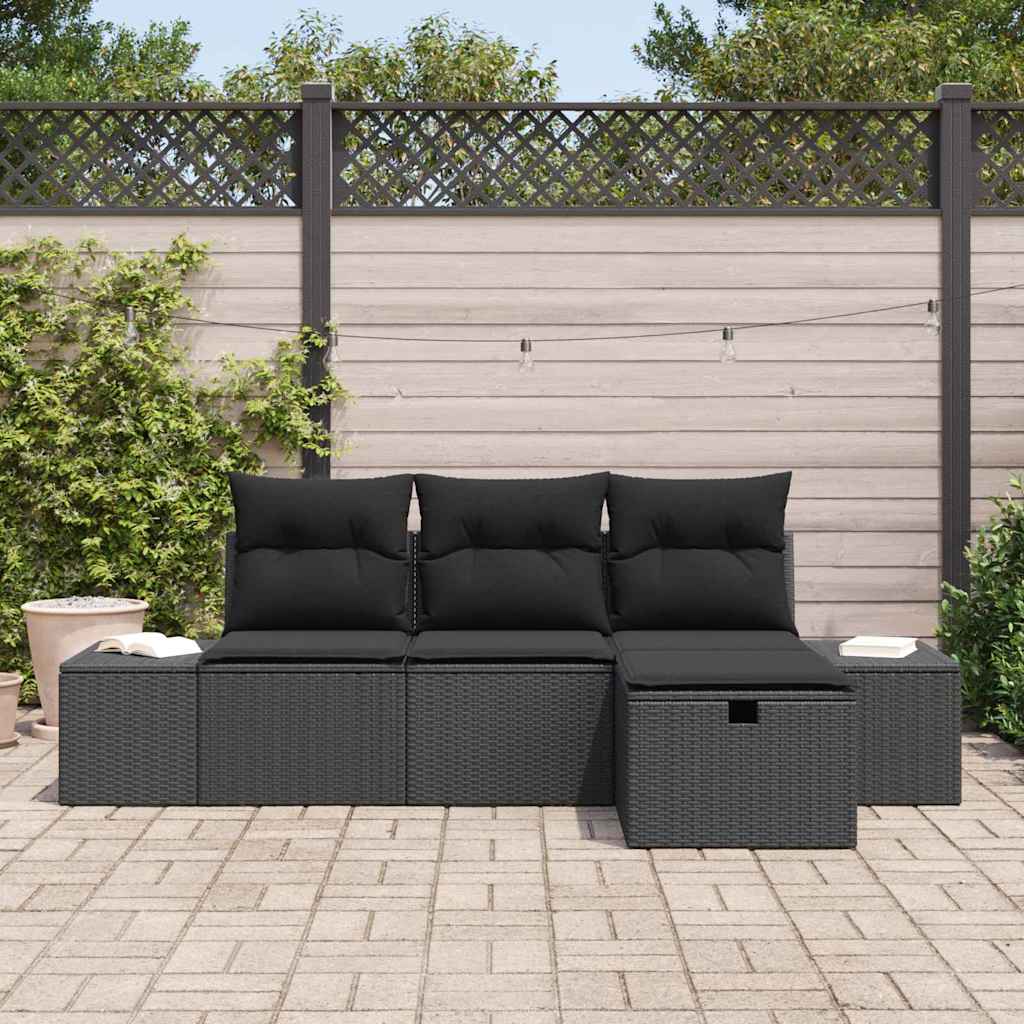 Conjunto de Sofá de Jardim 4 pcs Preto Rattan Sintético