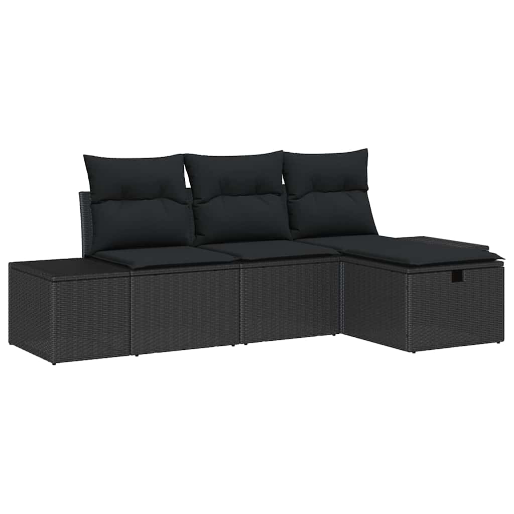 Conjunto de Sofá de Jardim 4 pcs Preto Rattan Sintético