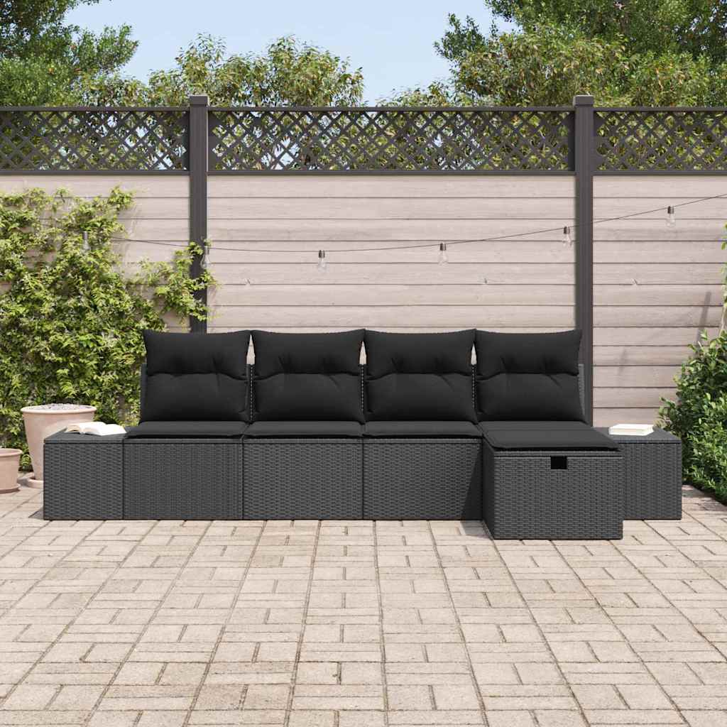 Conjunto de Sofá de Jardim com almofada 5 pcs Preto vime PE