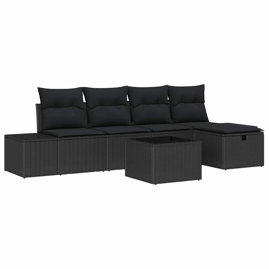 Conjunto de Sofá de Jardim com almofada 6 pcs Preto vime PE