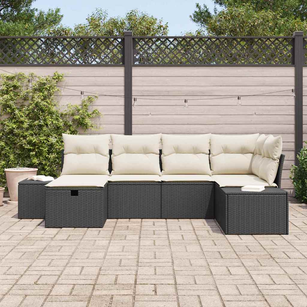 Conjunto de Sofá de Jardim com almofada 6 pcs Preto vime PE