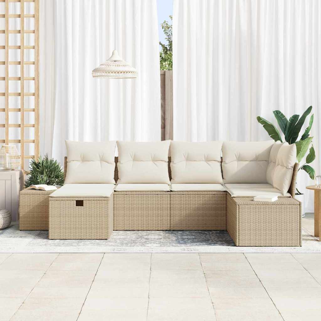 Conjunto de Sofá de Jardim com almofada 6 pcs Bege vime PE