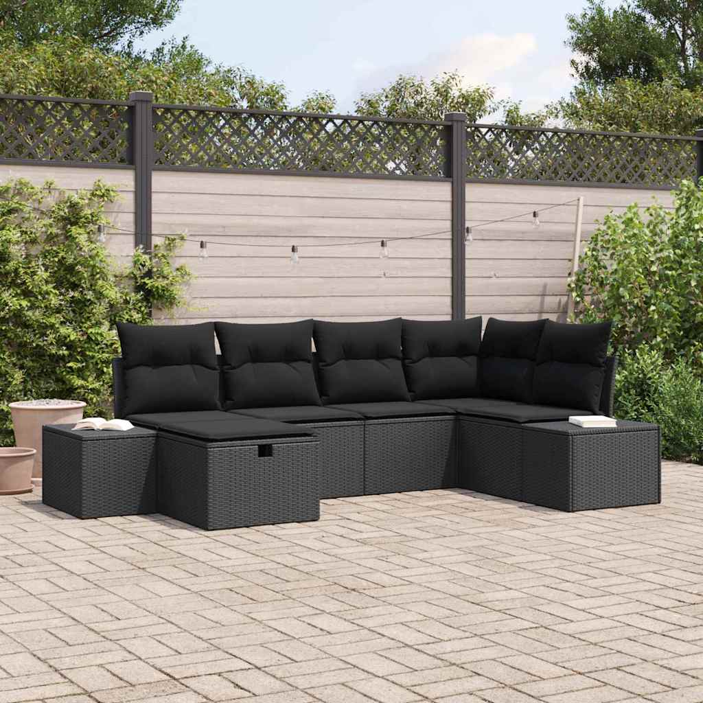 Conjunto de Sofá de Jardim com almofada 6 pcs Preto vime PE