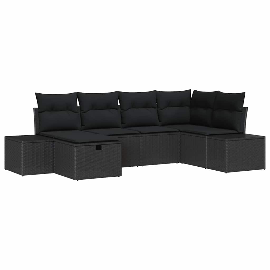 Conjunto de Sofá de Jardim com almofada 6 pcs Preto vime PE
