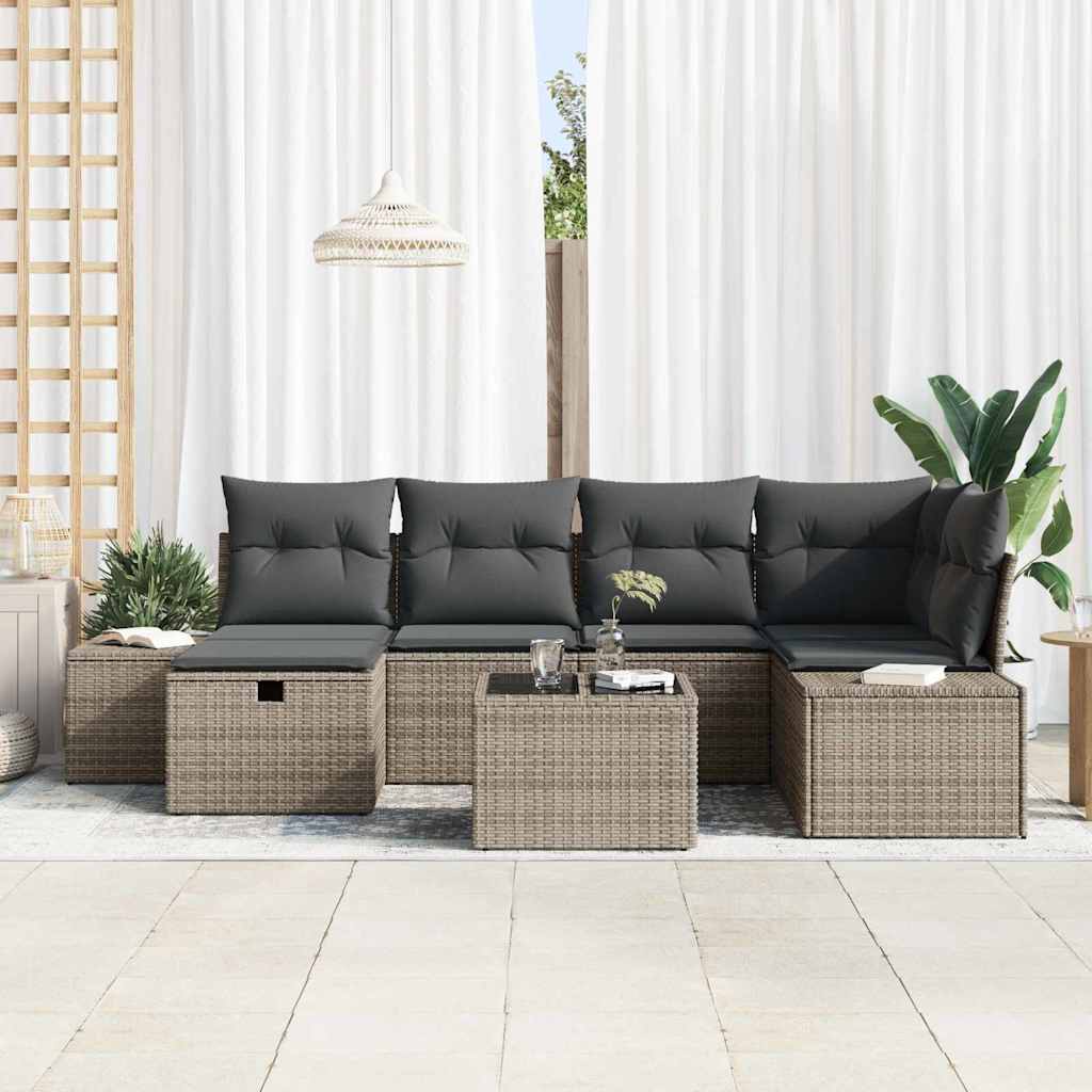 Conjunto de Sofá de Jardim com almofada 7 pcs Cinzeto vime PE