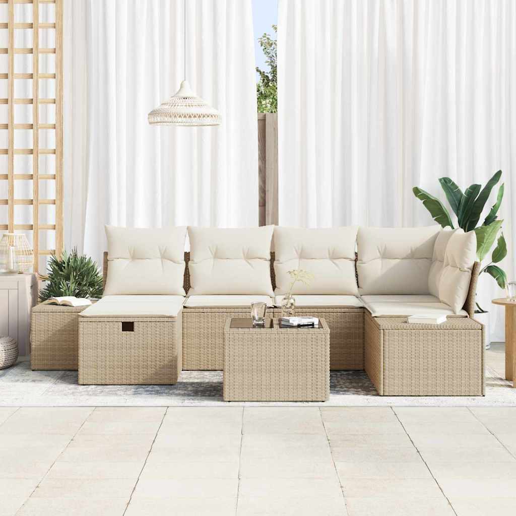 Conjunto de Sofá de Jardim com almofada 7 pcs Bege vime PE