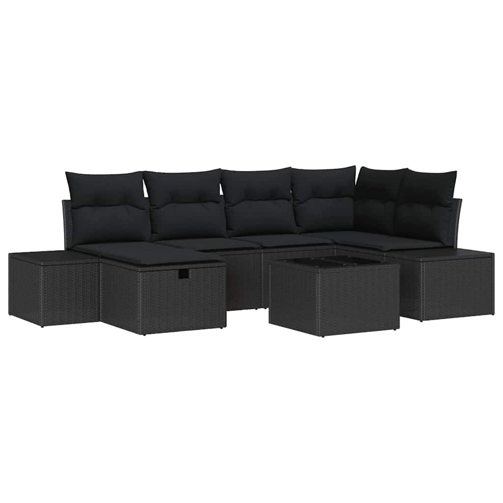 Conjunto de Sofá de Jardim com almofada 7 pcs Preto vime PE