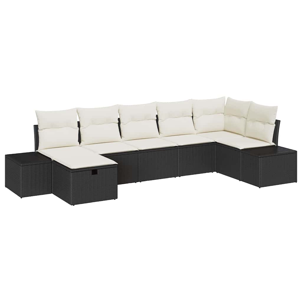 Conjunto de Sofá de Jardim com almofada 7 pcs Preto vime PE