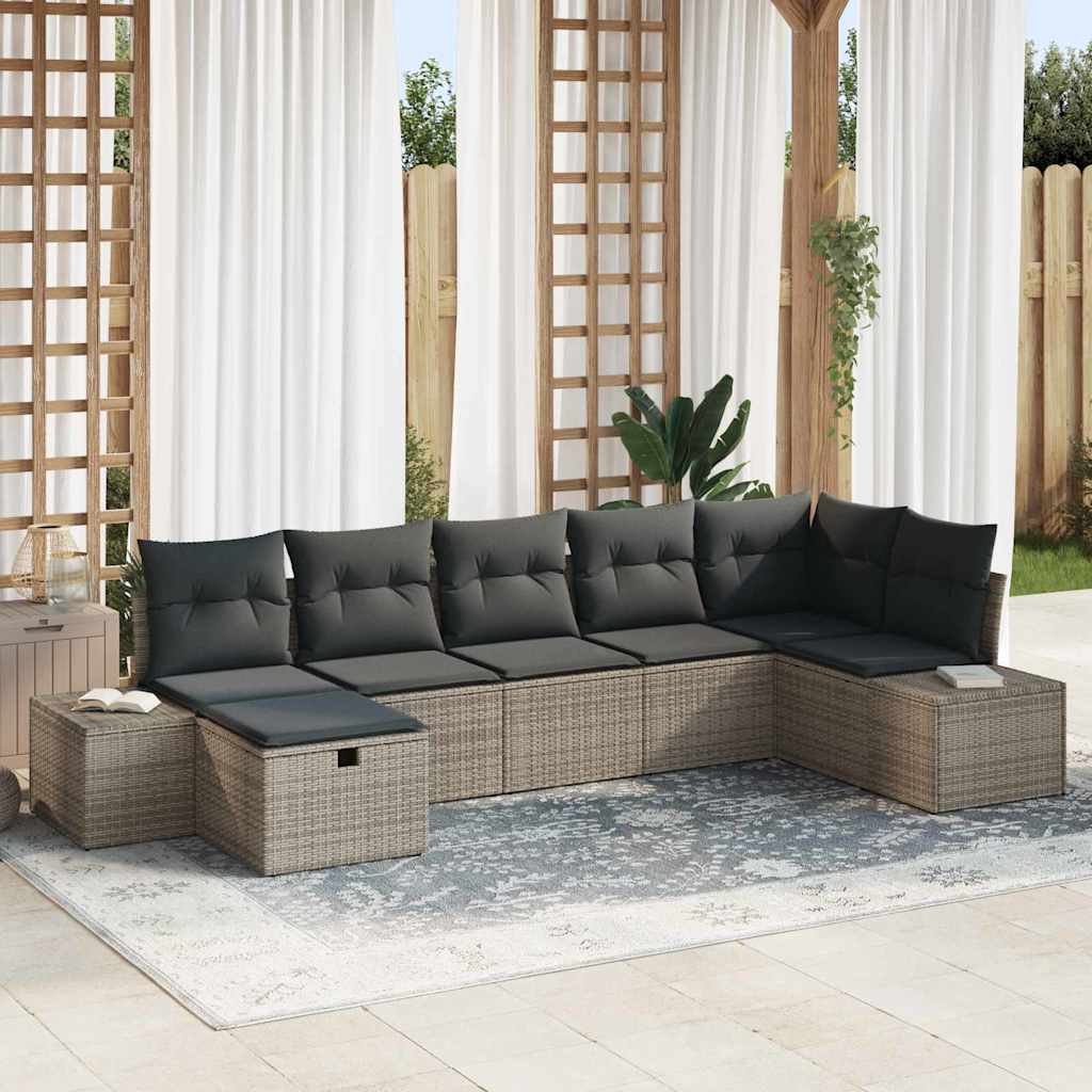 Conjunto de Sofá de Jardim com almofada 7 pcs Cinzeto vime PE