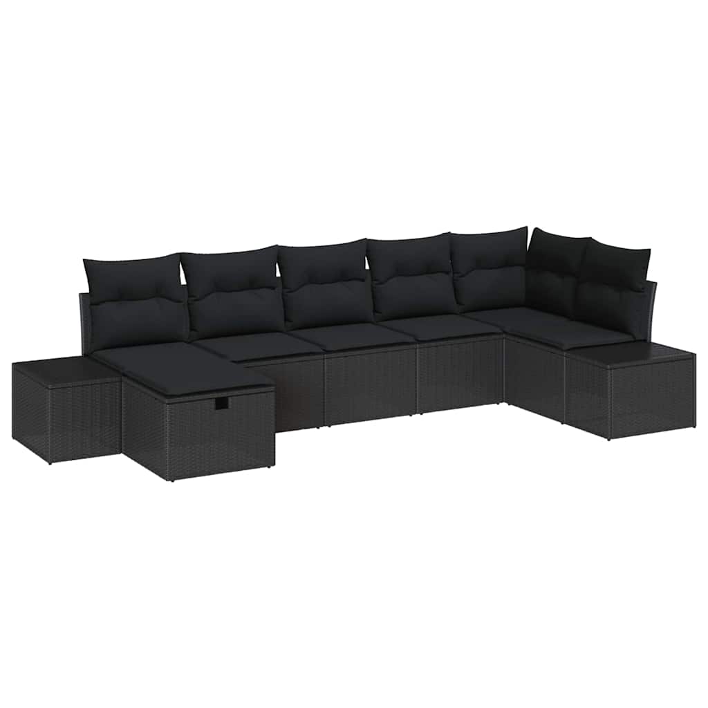Conjunto de Sofá de Jardim com almofada 7 pcs Preto vime PE