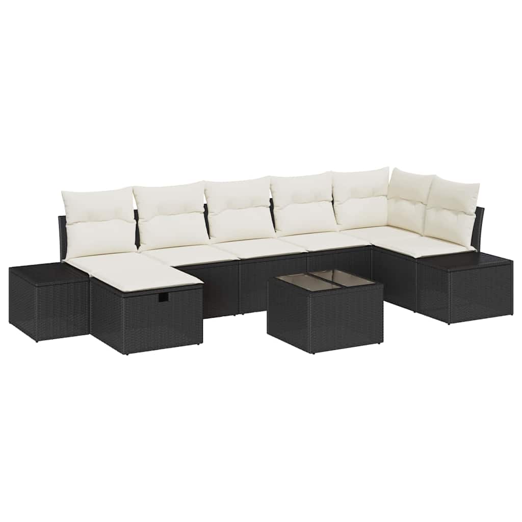 Conjunto de Sofá de Jardim com almofada 8 pcs Preto vime PE