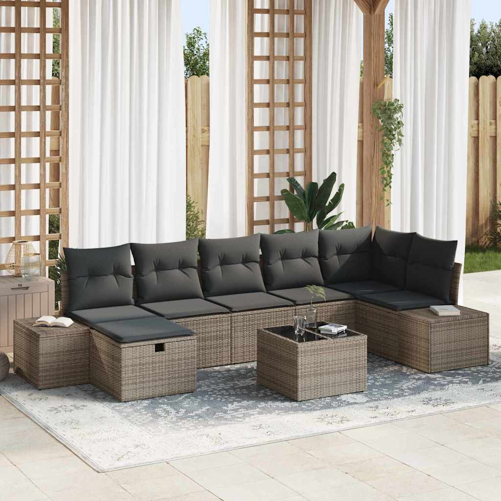 Conjunto de Sofá de Jardim com almofada 8 pcs Cinzeto vime PE