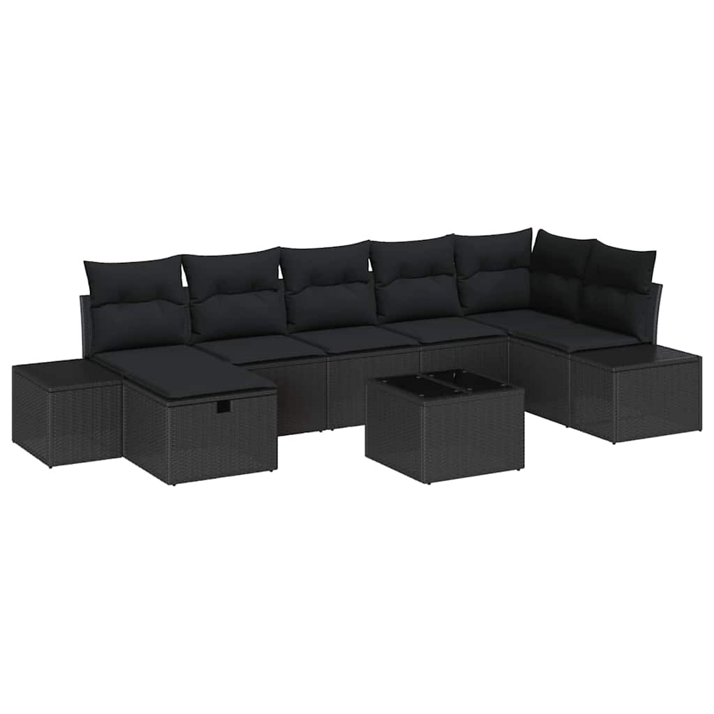 Conjunto de Sofá de Jardim com almofada 8 pcs Preto vime PE