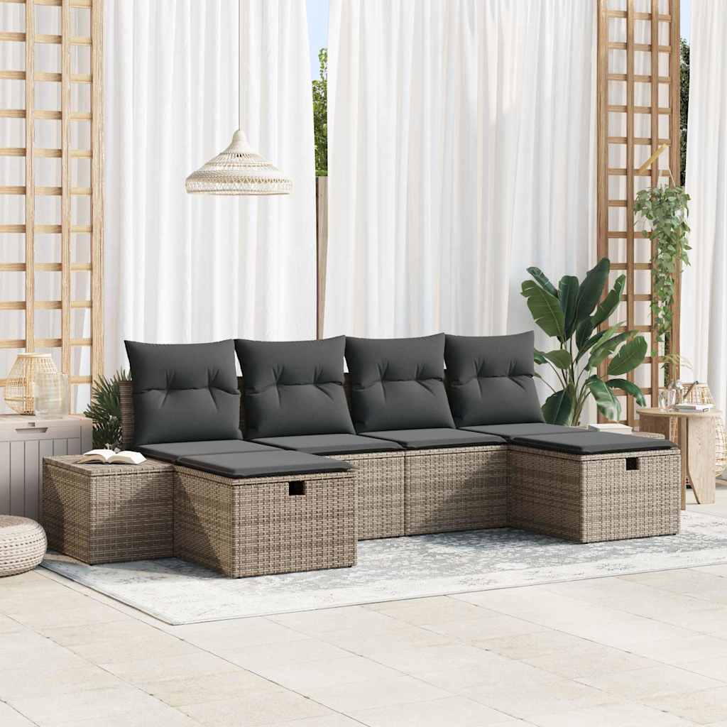Conjunto de Sofá de Jardim com almofada 6 pcs Cinzeto vime PE
