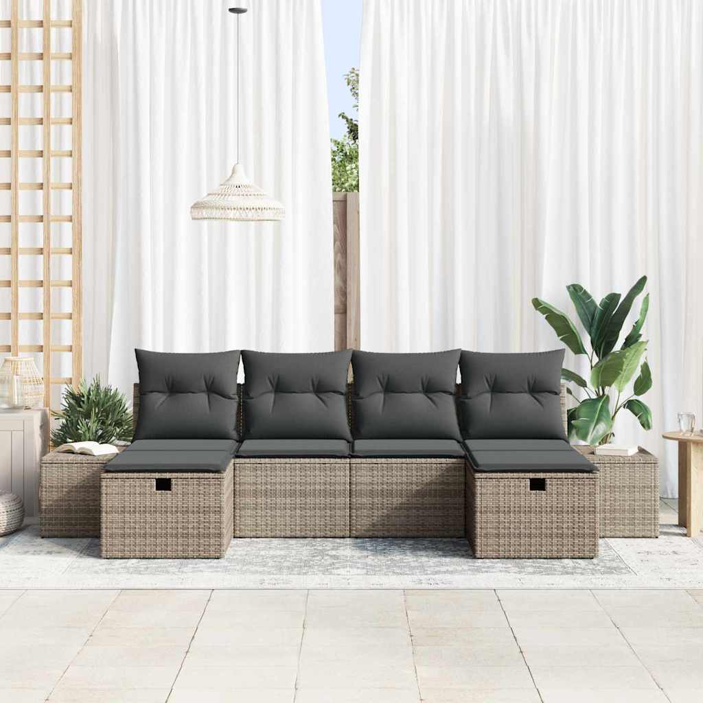 Conjunto de Sofá de Jardim com almofada 6 pcs Cinzeto vime PE