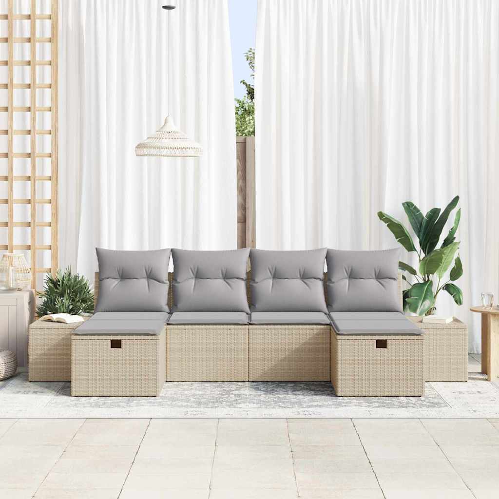 Conjunto de Sofá de Jardim com almofada 6 pcs Bege vime PE