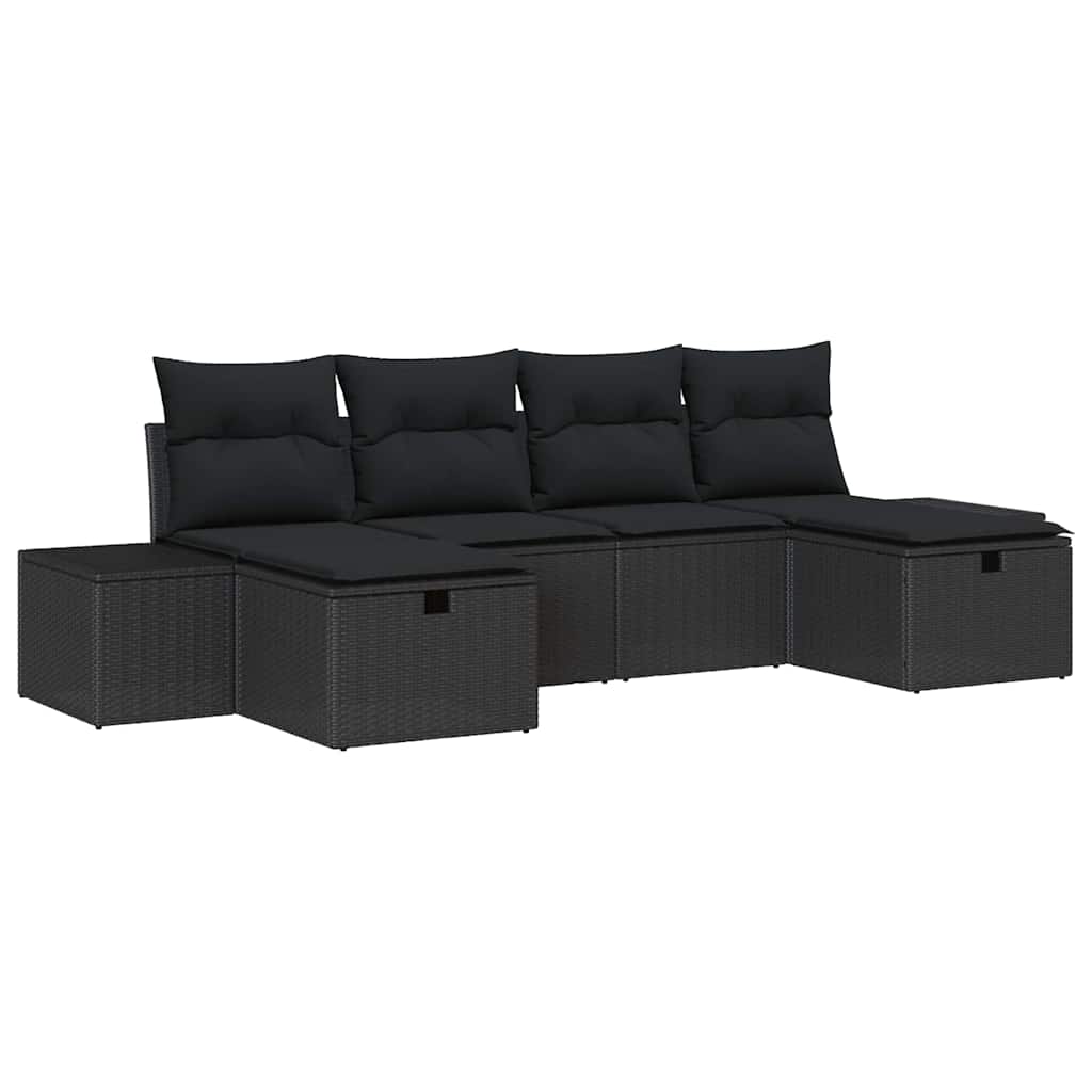 Conjunto de Sofá de Jardim com almofada 6 pcs Preto vime PE