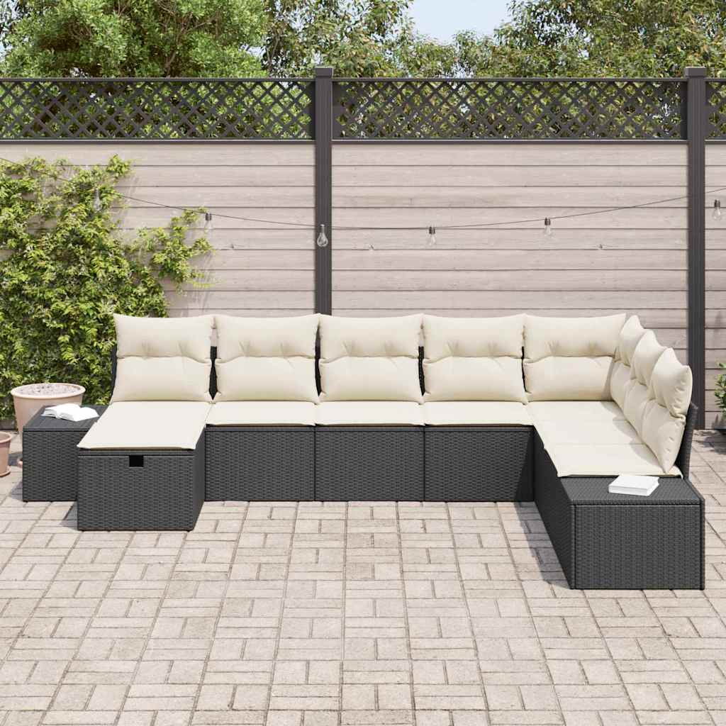 Conjunto de Sofá de Jardim com almofada 8 pcs Preto vime PE