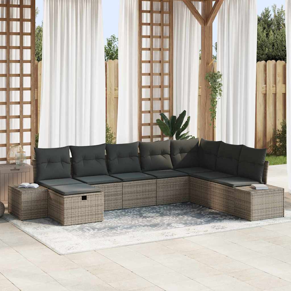 Conjunto de Sofá de Jardim com almofada 8 pcs Cinzeto vime PE