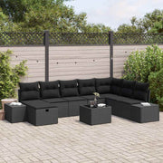 Conjunto de Sofá de Jardim com almofada 9 pcs Preto vime PE