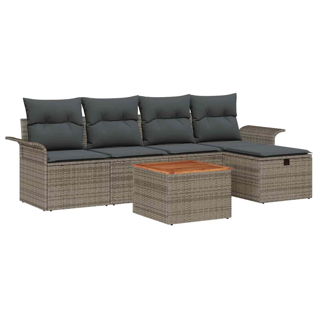 Conjunto de Sofá de Jardim 6 pcs Cinzeto Rattan Sintético