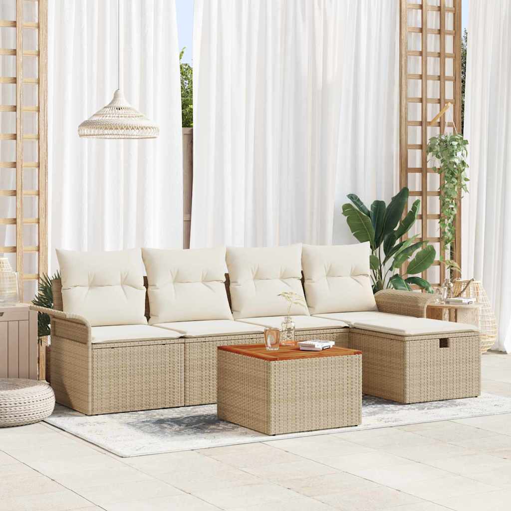 Conjunto de Sofá de Jardim 6 pcs Bege Rattan Sintético