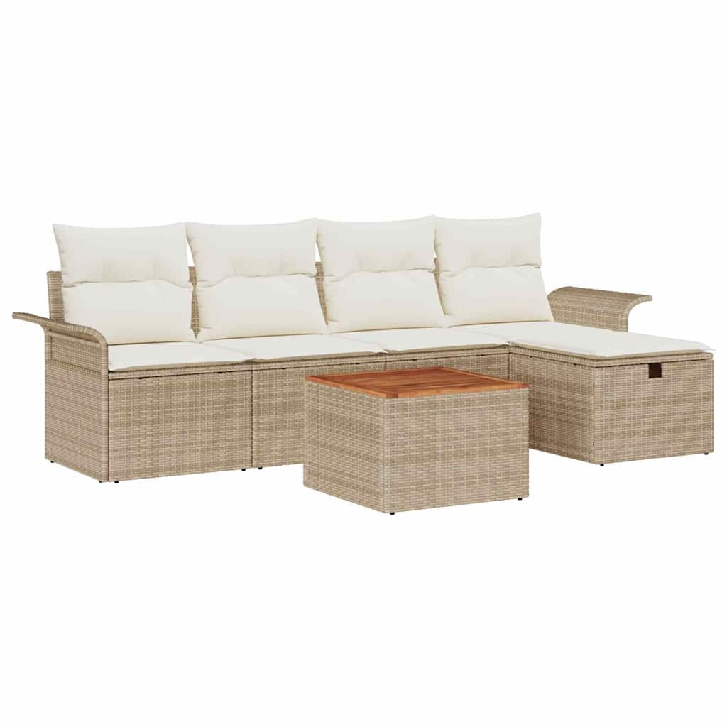 Conjunto de Sofá de Jardim 6 pcs Bege Rattan Sintético