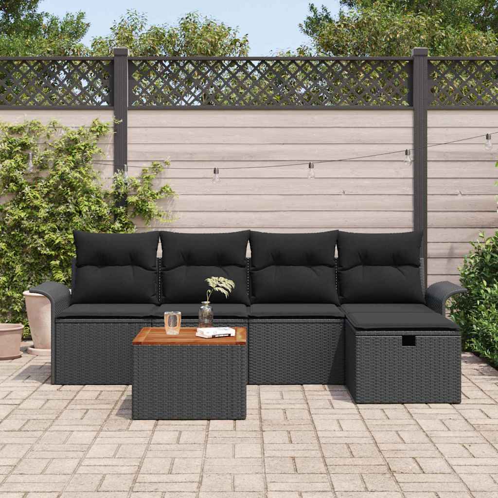 Conjunto de Sofá de Jardim 6 pcs Preto Rattan Sintético